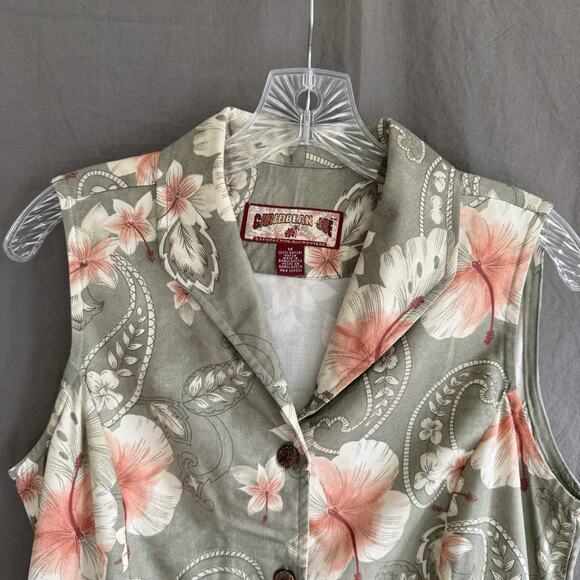 Vintage Caribbean Joe Rayon Floral Vest Women’s M Soft Butch Tropical Paisley - Picture 2 of 12